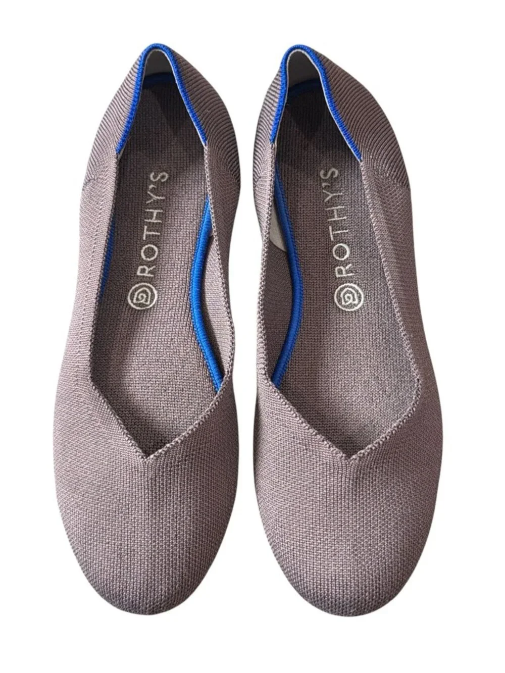 Rothy’s round toe The Flat Taupe Knit Blue Trim Women’s 11.5